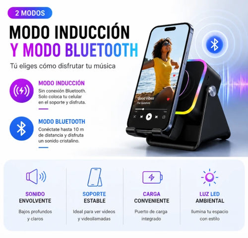 SoundBase | Altavoz Bluetooth inalámbrico con soporte y carga.